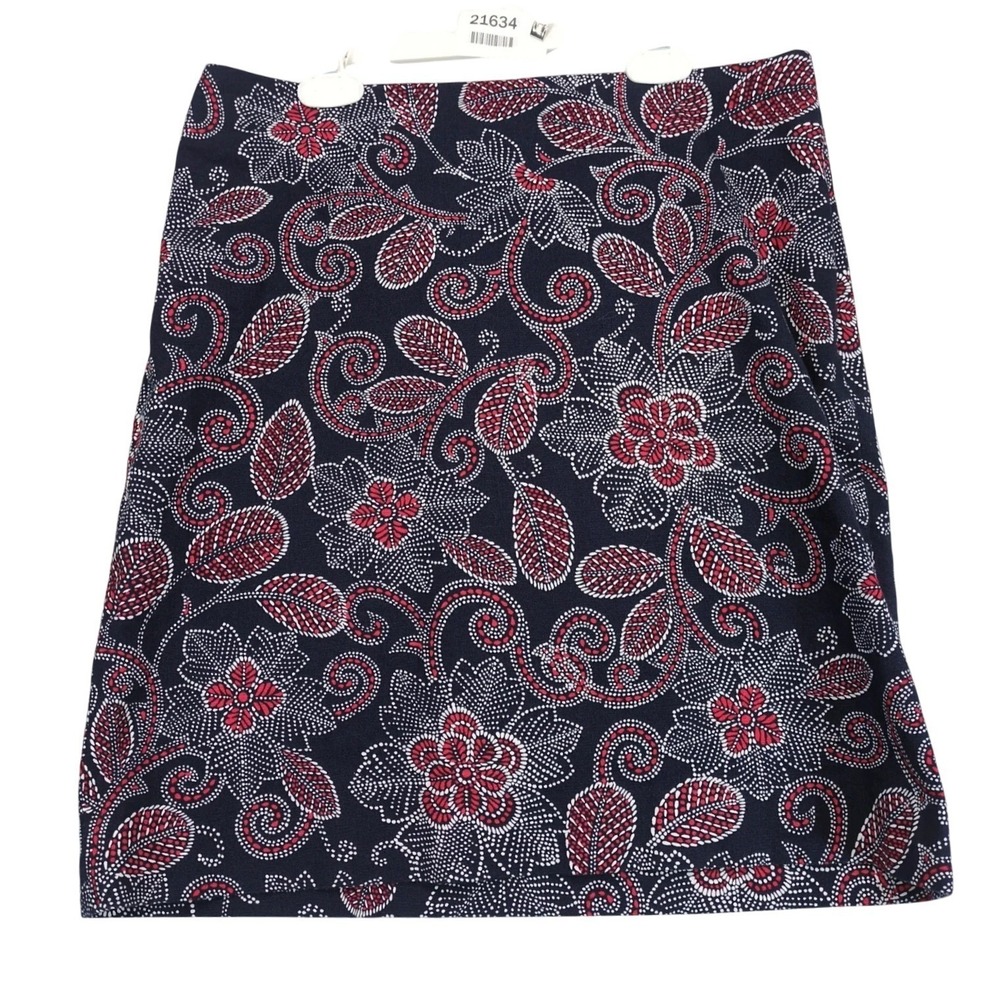 Talbots‎ Navy Floral Knee-Length Skirt Sz 6 Stretch Cotton Preppy Coastal Career